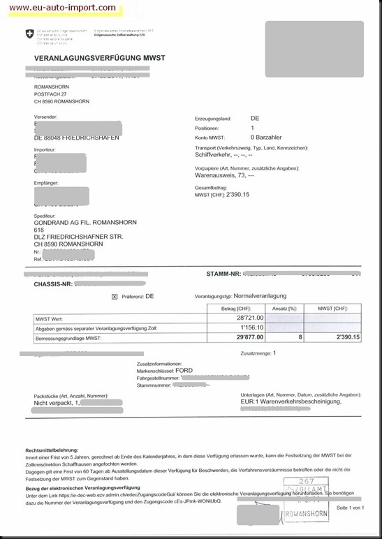 EU-Auto-Direktimport-Ford-S-Max-CH-Veranlagungsverfuegung-Mwst