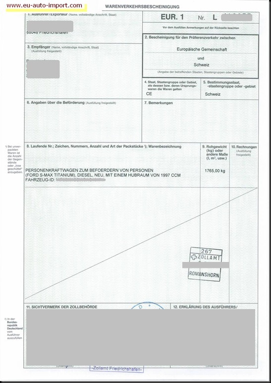 EU-Auto-Direktimport-Ford-S-Max-EUR1-Wahrenverkehrsbescheinigung